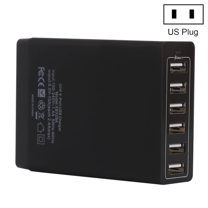 XBX09A 50W 5V 2.4A 6 puertos USB Cargador rápido Cargador de viaje