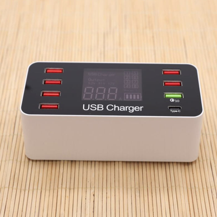 A9 + multifunción AC 100V ~ 240V 8 puertos USB pantalla Digital LCD estación de carga desmontable cargador inteligente, soporte QC3.0