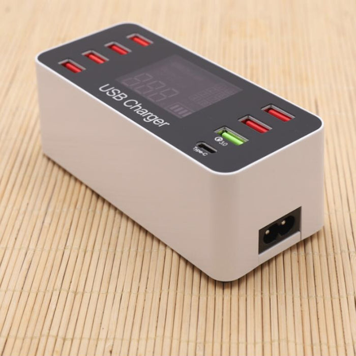 A9 + multifunción AC 100V ~ 240V 8 puertos USB pantalla Digital LCD estación de carga desmontable cargador inteligente, soporte QC3.0