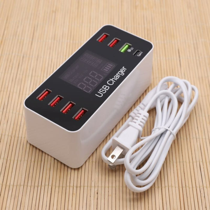 A9 + multifunción AC 100V ~ 240V 8 puertos USB pantalla Digital LCD estación de carga desmontable cargador inteligente, soporte QC3.0