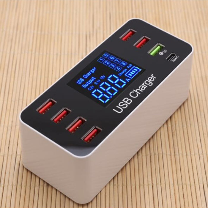 A9 + multifunción AC 100V ~ 240V 8 puertos USB pantalla Digital LCD estación de carga desmontable cargador inteligente, soporte QC3.0
