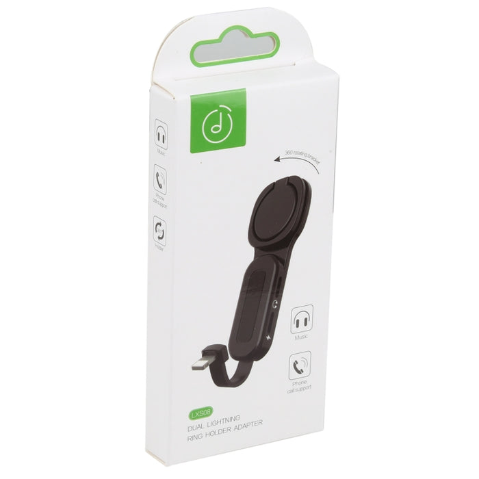 LXS08 Adaptador de carga rápida con soporte de anillo de conector de audio de 8 pines a 8 pines + 3,5 mm