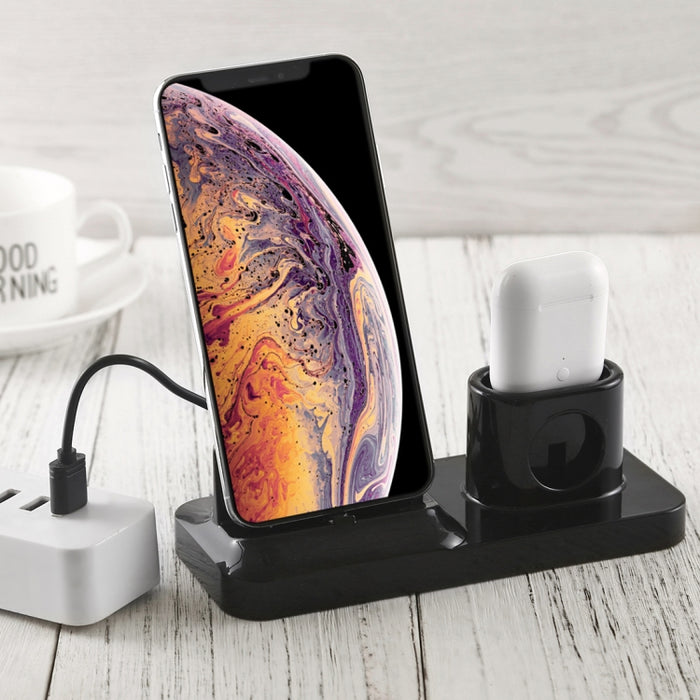 Soporte de estación de carga de base recargable inalámbrica para teléfono móvil y auriculares, con interfaz Micro USB + USB-C / Type-C + 8 pines