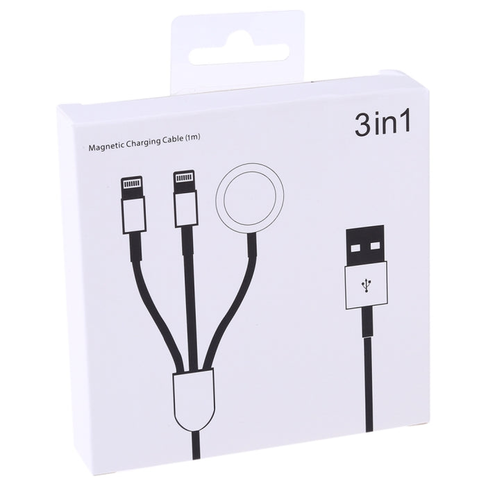 Cable de carga magnético multifunción 3 en 1 de 8 pines para iPhone / Apple Watch, longitud: 1 m
