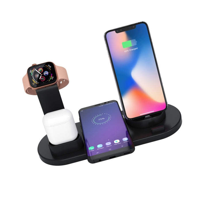 HQ-UD15 5 en 1 8 pines + Micro USB + Interfaces USB-C / Type-C + Interfaz de carga de auriculares de 8 pines + Base de carga inalámbrica con soporte para reloj (Blanco)