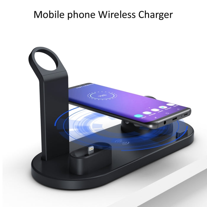 HQ-UD15 5 en 1 8 pines + Micro USB + Interfaces USB-C / Type-C + Interfaz de carga de auriculares de 8 pines + Base de carga inalámbrica con soporte para reloj (Blanco)