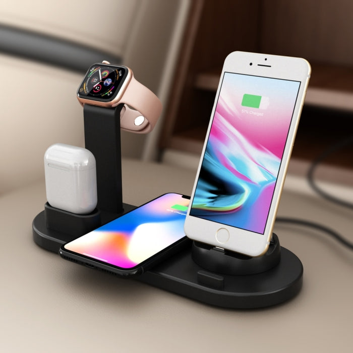 HQ-UD15 5 en 1 8 pines + Micro USB + Interfaces USB-C / Type-C + Interfaz de carga de auriculares de 8 pines + Base de carga inalámbrica con soporte para reloj (Blanco)