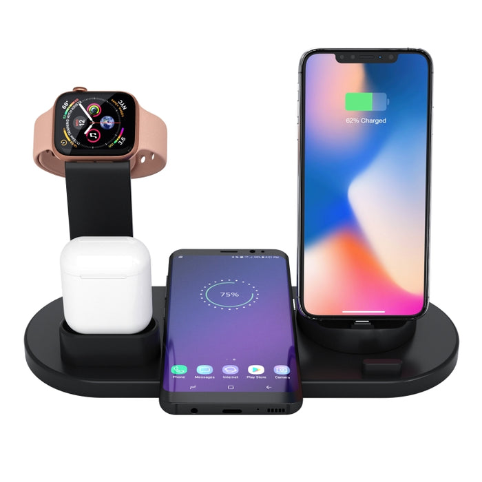 HQ-UD15 5 en 1 8 pines + Micro USB + Interfaces USB-C / Type-C + Interfaz de carga de auriculares de 8 pines + Base de carga inalámbrica con soporte para reloj (Blanco)