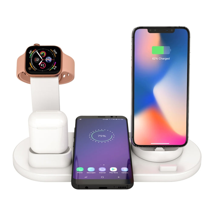 HQ-UD15 5 en 1 8 pines + Micro USB + Interfaces USB-C / Type-C + Interfaz de carga de auriculares de 8 pines + Base de carga inalámbrica con soporte para reloj (Blanco)