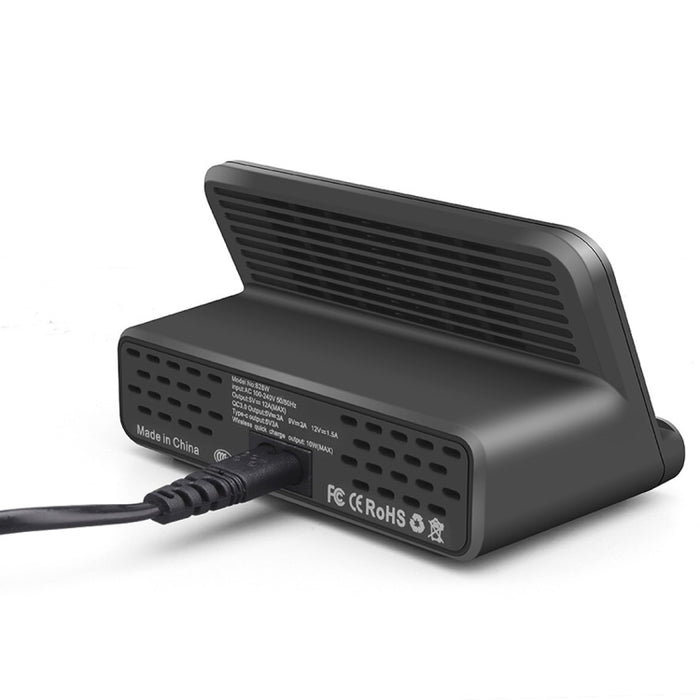 Interfaz USB 828W 7 en 1 60W QC 3.0 + 4 puertos USB + Interfaz USB-C / Tipo-C + Cargador multifunción de carga inalámbrica con función de soporte para teléfono móvil, enchufe AU