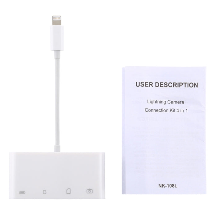 NK-108L Adaptador de lector de cámara de 8 pines a USB + tarjeta TF + tarjeta SD, compatible con sistemas IOS 9.1 y superiores
