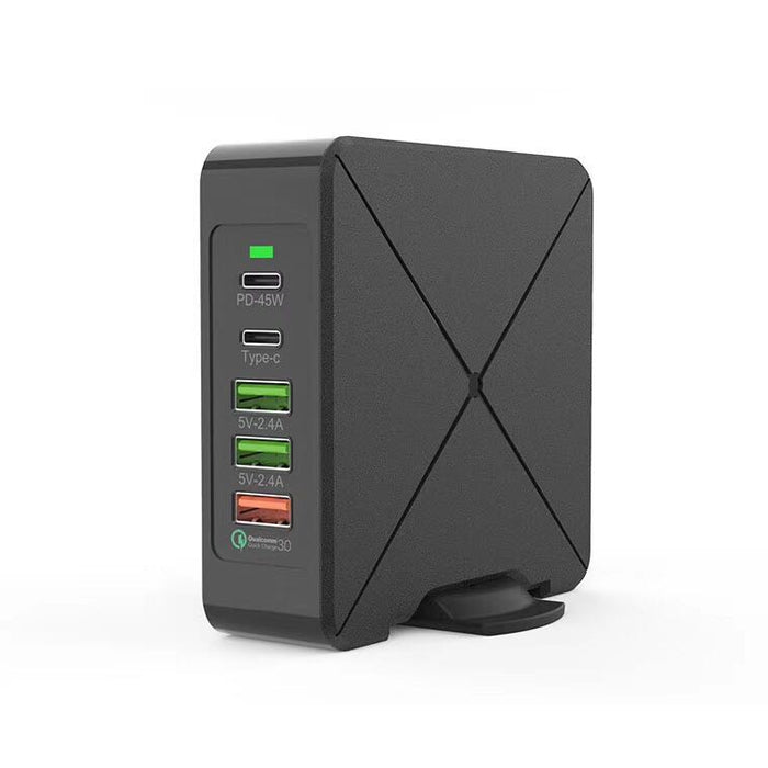 F88 3 x USB + 2 x puertos USB-C / Type-C Cargador de escritorio QC3.0