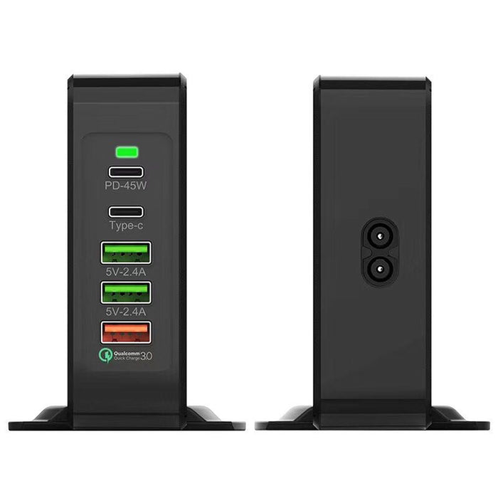F88W 3 x USB + 2 x puertos USB-C / Type-C Cargador de escritorio QC3.0 con función de carga inalámbrica