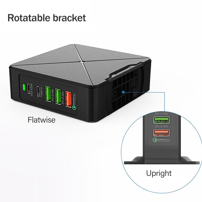 F88W 3 x USB + 2 x puertos USB-C / Type-C Cargador de escritorio QC3.0 con función de carga inalámbrica