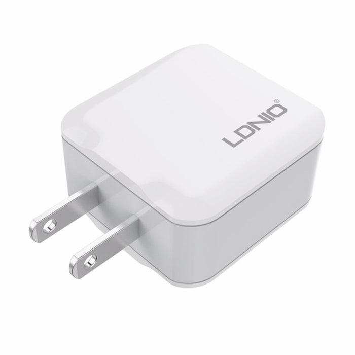 LDNIO A2201 2.4A Cargador de adaptador de teléfono móvil de carga directa de viaje con cabezal de carga USB dual con cable de datos de 8 pines