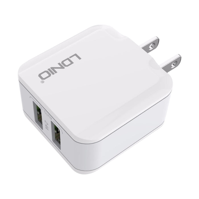LDNIO A2201 2.4A Cargador de adaptador de teléfono móvil de carga directa de viaje con cabezal de carga USB dual con cable de datos de 8 pines