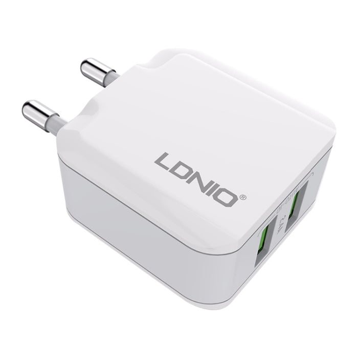 LDNIO A2201 2.4A Doble cabezal de carga USB Cargador adaptador de teléfono móvil de carga directa de viaje con cable de datos tipo C