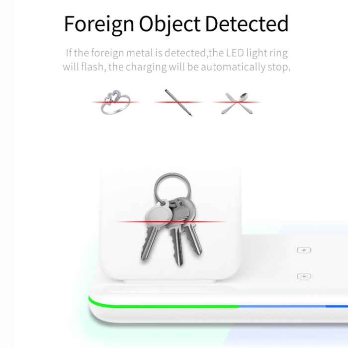 Cargador inalámbrico magnético vertical Z5A QI para teléfonos móviles, relojes Apple y AirPods / Samsung Galaxy Buds / Huawei Free Buds, con anillo de luz táctil