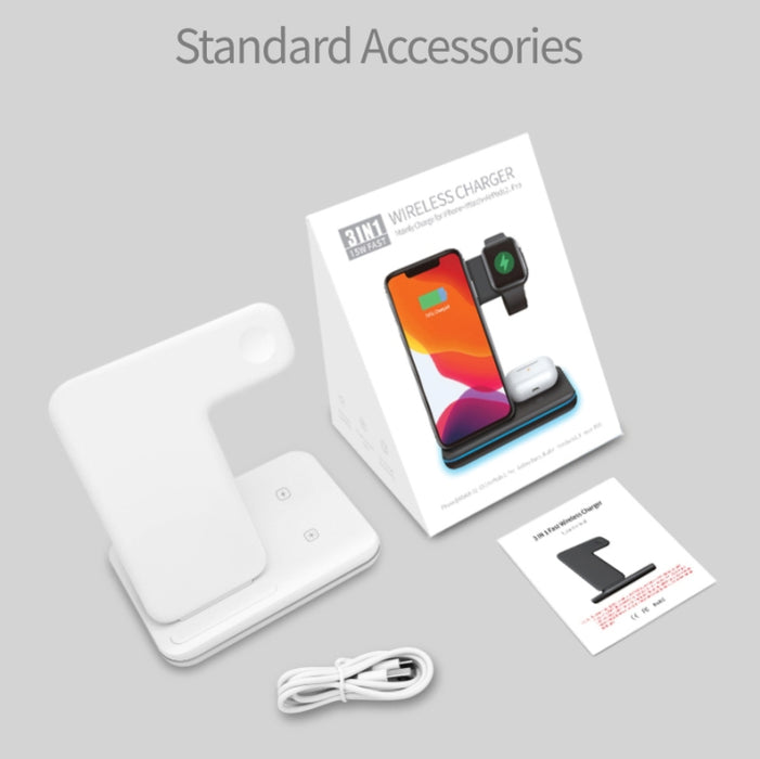 Cargador inalámbrico magnético vertical Z5A QI para teléfonos móviles, relojes Apple y AirPods / Samsung Galaxy Buds / Huawei Free Buds, con anillo de luz táctil