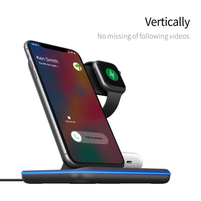 Cargador inalámbrico magnético vertical Z5A QI para teléfonos móviles, relojes Apple y AirPods / Samsung Galaxy Buds / Huawei Free Buds, con anillo de luz táctil