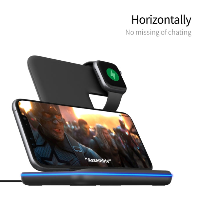 Cargador inalámbrico magnético vertical Z5A QI para teléfonos móviles, relojes Apple y AirPods / Samsung Galaxy Buds / Huawei Free Buds, con anillo de luz táctil