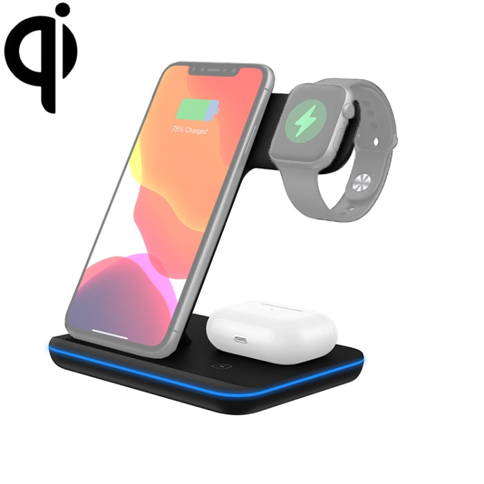 Cargador inalámbrico magnético vertical Z5A QI para teléfonos móviles, relojes Apple y AirPods / Samsung Galaxy Buds / Huawei Free Buds, con anillo de luz táctil