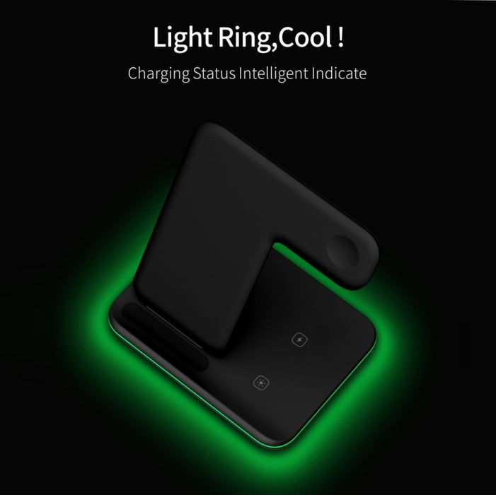 Cargador inalámbrico magnético vertical Z5A QI para teléfonos móviles, relojes Apple y AirPods / Samsung Galaxy Buds / Huawei Free Buds, con anillo de luz táctil