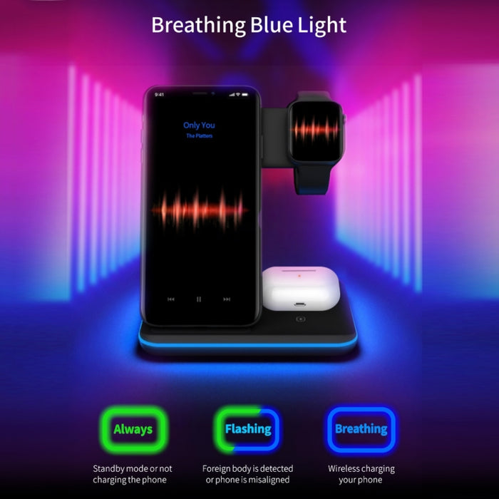 Cargador inalámbrico magnético vertical Z5A QI para teléfonos móviles, relojes Apple y AirPods / Samsung Galaxy Buds / Huawei Free Buds, con anillo de luz táctil