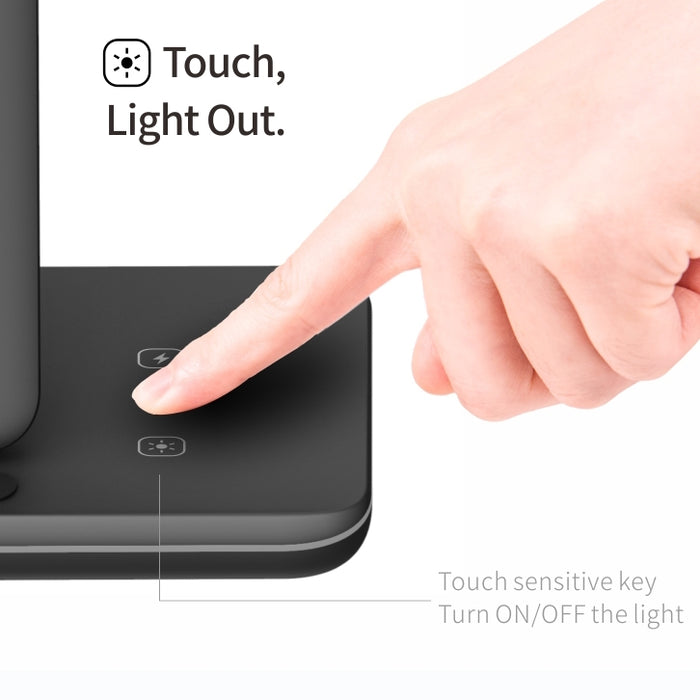 Cargador inalámbrico magnético vertical Z5A QI para teléfonos móviles, relojes Apple y AirPods / Samsung Galaxy Buds / Huawei Free Buds, con anillo de luz táctil