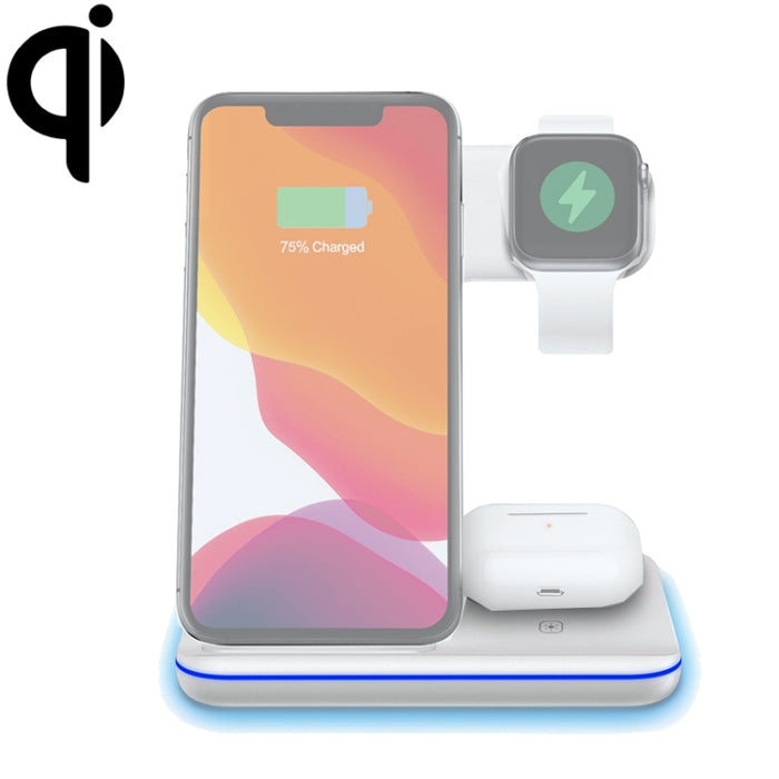 Cargador inalámbrico magnético vertical Z5A QI para teléfonos móviles, relojes Apple y AirPods / Samsung Galaxy Buds / Huawei Free Buds, con anillo de luz táctil