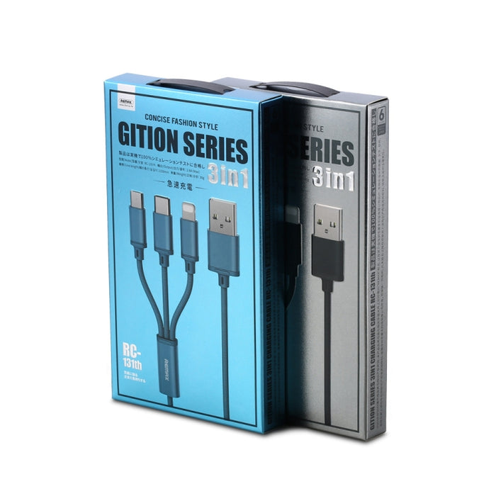 REMAX RC-131TH 1m 2.8A 3 en 1 USB a 8 pines y cable de carga USB-C / Type-C y Micro USB