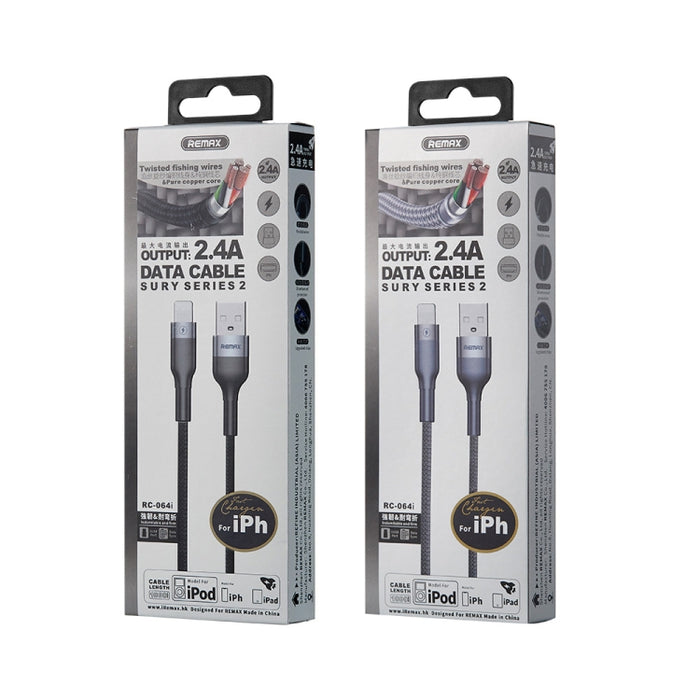 REMAX RC-064i Sury 2 Series 1m 2.4A Cable de datos USB a 8 pines para iPhone, iPad