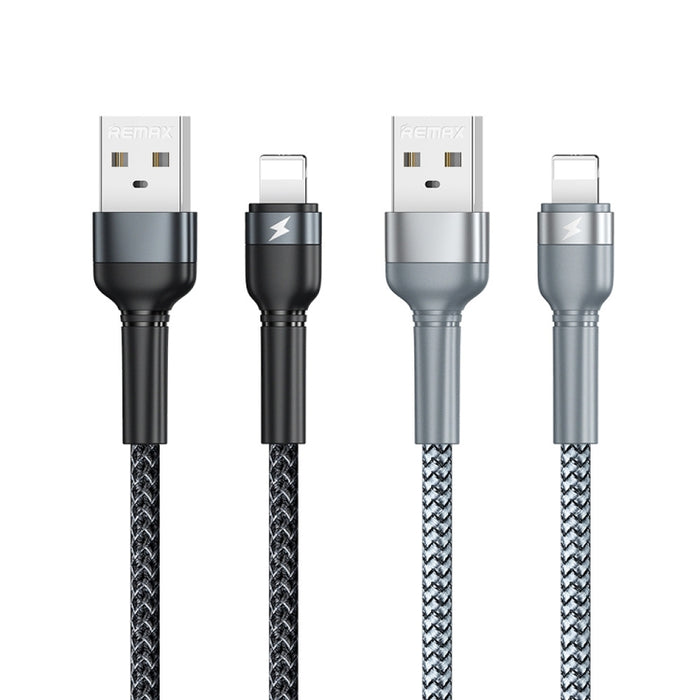REMAX RC-124i 1m 2.4A USB a cable de datos de carga rápida trenzado de aleación de aluminio de 8 pines para iPhone, iPad