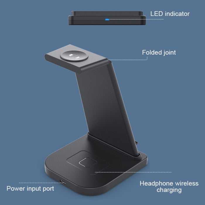 HQ-UD21 Reloj plegable 3 en 1 para teléfono móvil, soporte de carga multifunción, cargador inalámbrico para iPhone, Apple Watch y Airpods