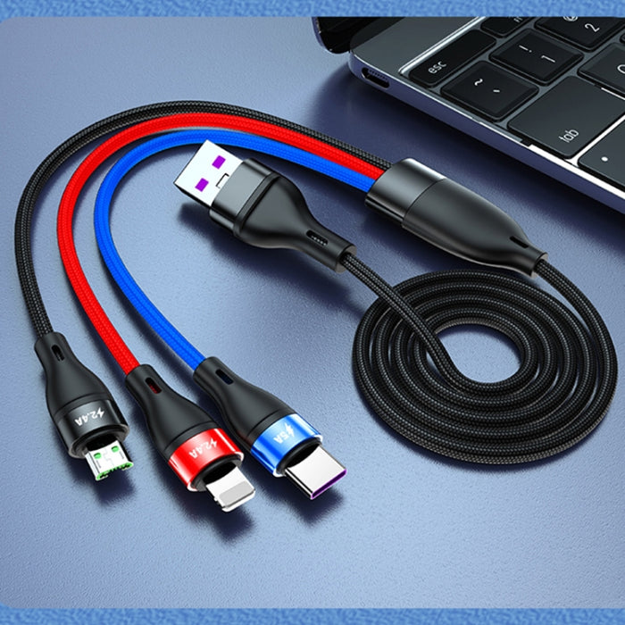 Cable de datos de carga rápida de 40W 5A USB a Micro USB + USB-C / Type-C + 8 pines, Longitud del cable: 1,2 m