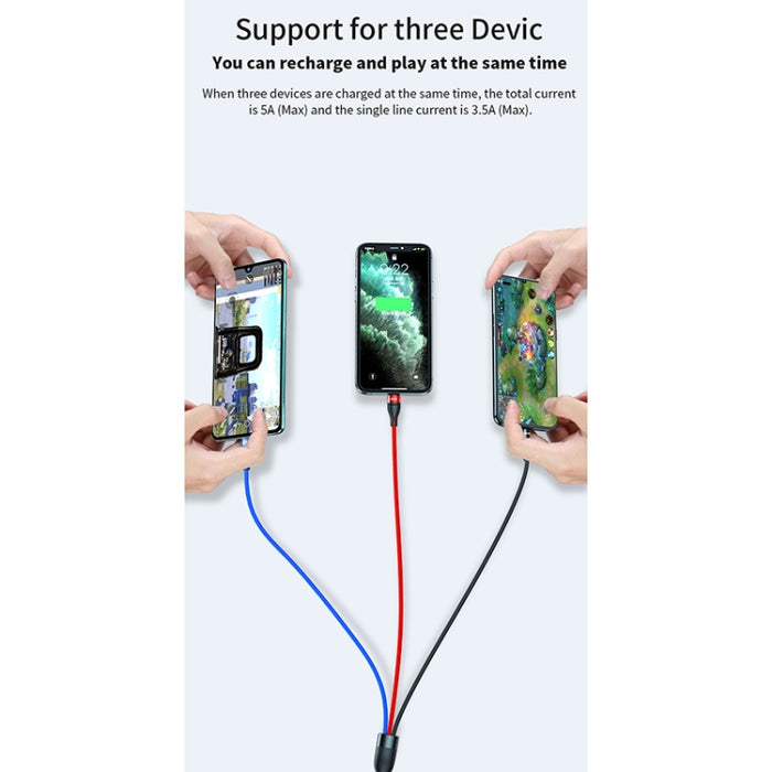 Cable de datos de carga rápida de 40W 5A USB a Micro USB + USB-C / Type-C + 8 pines, Longitud del cable: 1,2 m