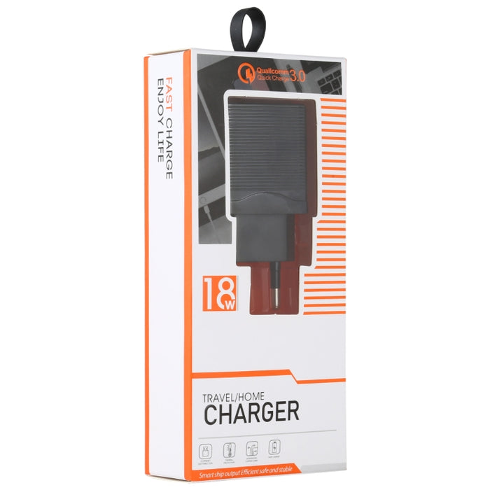 LZ-728 2 en 1 Cargador de viaje con interfaz USB QC 3.0 de 18 W + juego de cables de datos USB a 8 pines, enchufe de la UE, longitud del cable: 1 m