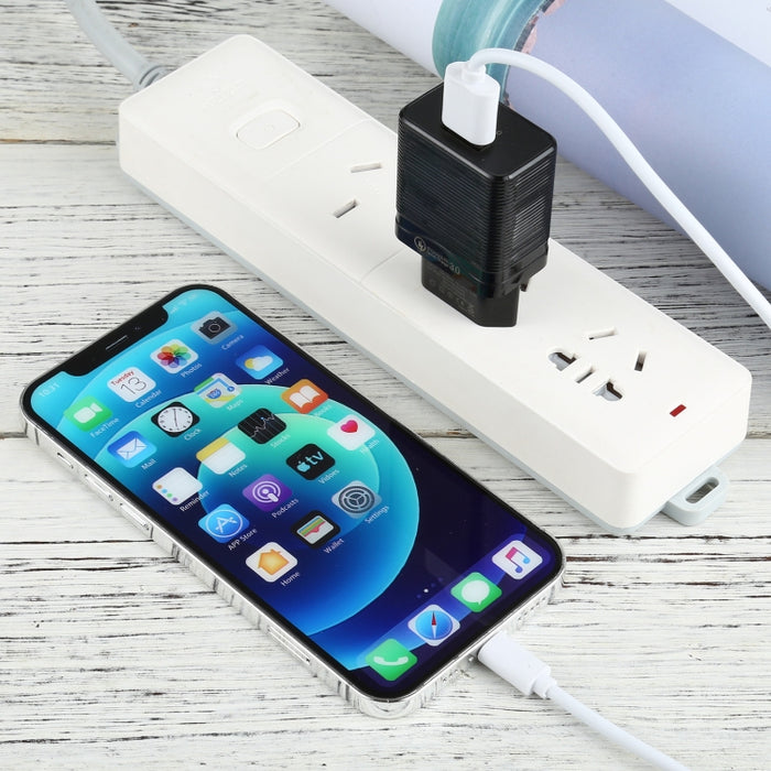 LZ-728 2 en 1 Cargador de viaje con interfaz USB QC 3.0 de 18 W + juego de cables de datos USB a 8 pines, enchufe de la UE, longitud del cable: 1 m