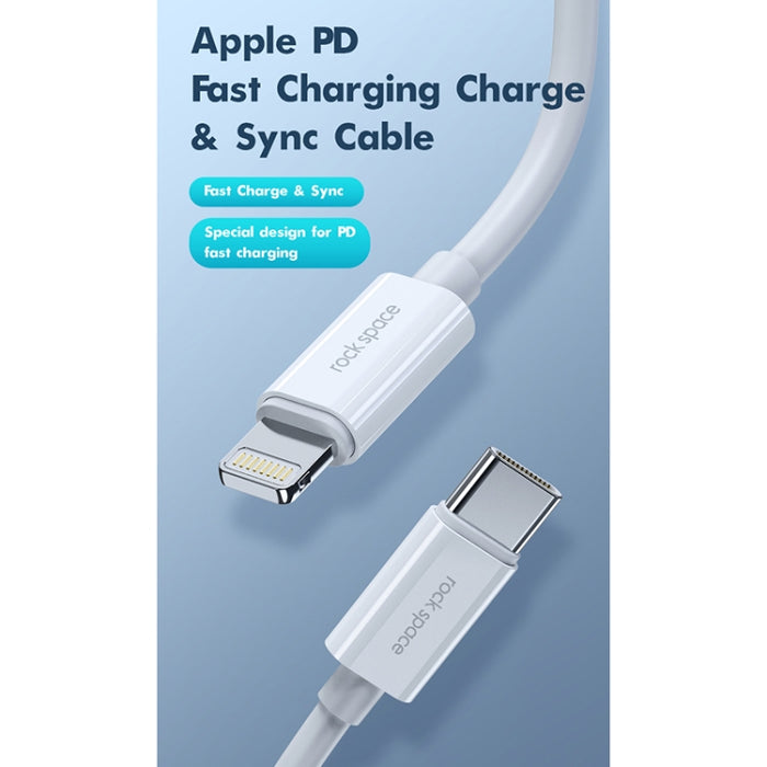 ROCK Space Z19 PD 20W 3A USB-C / Type-C a cable de datos TPE de carga rápida de 8 pines, longitud del cable: 1 m