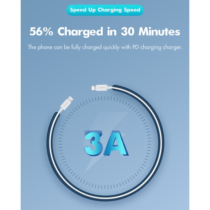 ROCK Space Z19 PD 20W 3A USB-C / Type-C a cable de datos TPE de carga rápida de 8 pines, longitud del cable: 1 m