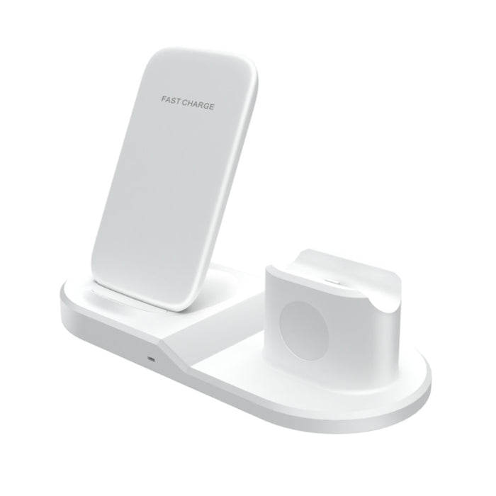 OJD-45 3 en 1 QI 10W Teléfono móvil + Reloj + Puerto de carga para auriculares de 8 pines Cargador inalámbrico multifunción para teléfonos móviles, relojes y AirPods 2