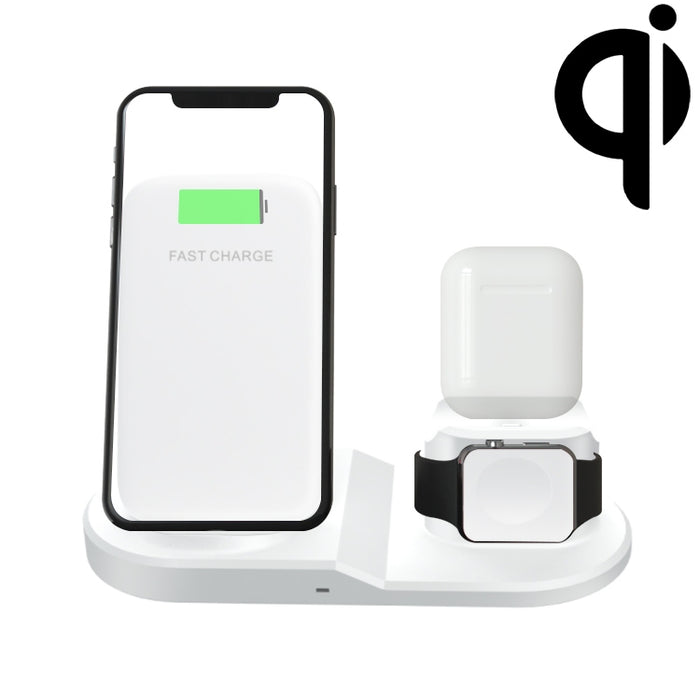 OJD-45 3 en 1 QI 10W Teléfono móvil + Reloj + Puerto de carga para auriculares de 8 pines Cargador inalámbrico multifunción para teléfonos móviles, relojes y AirPods 2