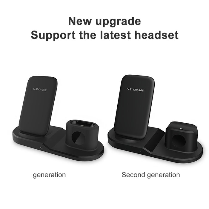 OJD-45 3 en 1 QI 10W Teléfono móvil + Reloj + Puerto de carga para auriculares de 8 pines Cargador inalámbrico multifunción para teléfonos móviles, relojes y AirPods 2