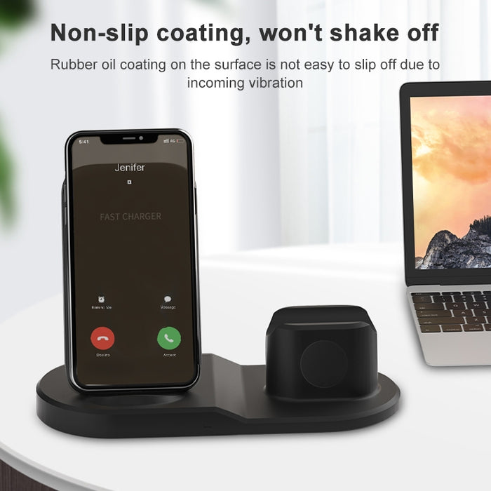 OJD-45 3 en 1 QI 10W Teléfono móvil + Reloj + Puerto de carga para auriculares de 8 pines Cargador inalámbrico multifunción para teléfonos móviles, relojes y AirPods 2