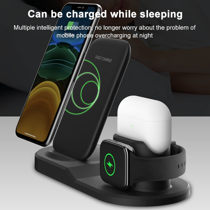OJD-45 3 en 1 QI 10W Teléfono móvil + Reloj + Puerto de carga para auriculares de 8 pines Cargador inalámbrico multifunción para teléfonos móviles, relojes y AirPods 2