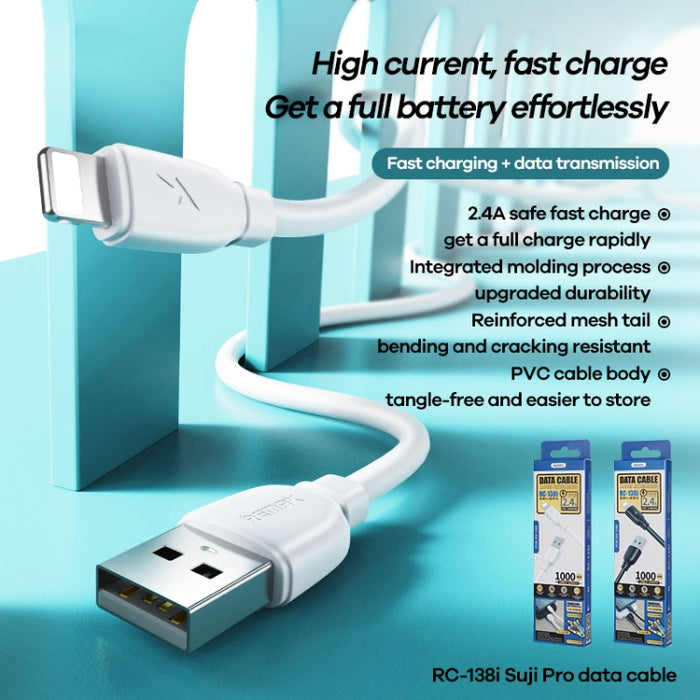 REMAX RC-138i 2.4A USB a cable de datos de carga rápida Suji Pro de 8 pines, longitud del cable: 1 m