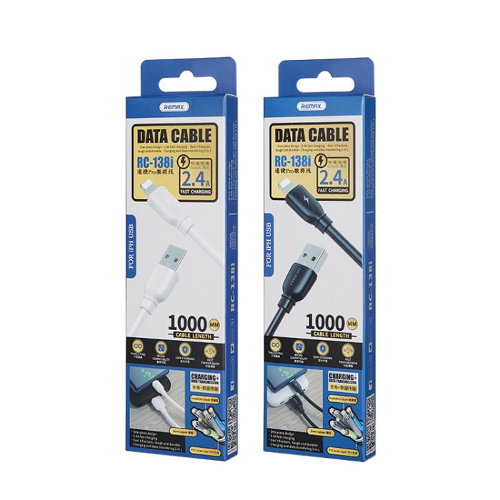 REMAX RC-138i 2.4A USB a cable de datos de carga rápida Suji Pro de 8 pines, longitud del cable: 1 m