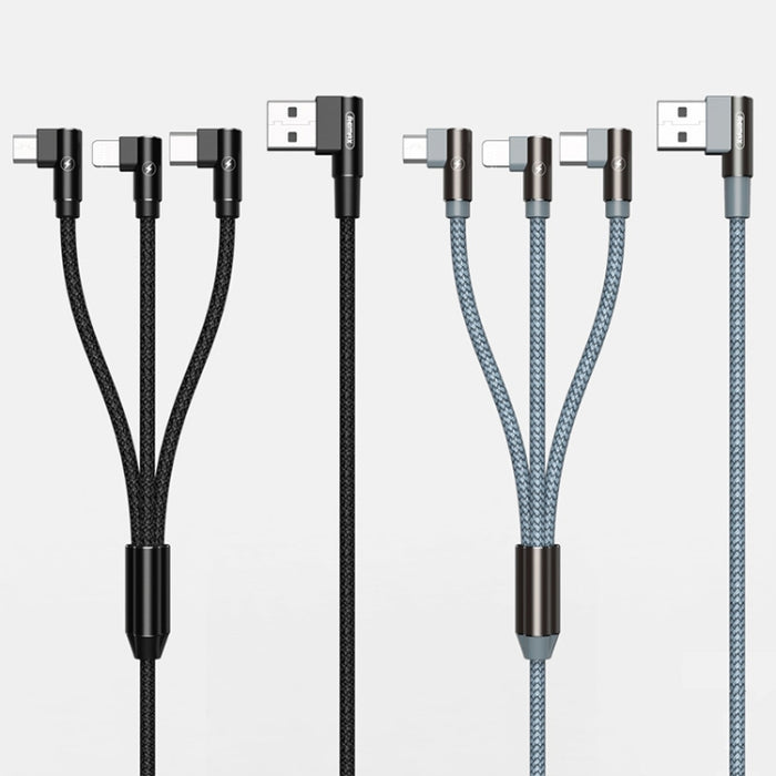 REMAX RC-167th 3 en 1 2.1A USB a 8 pines + USB-C / Type-C + Micro USB Range Series Cable de carga en codo, Longitud del cable: 1 m