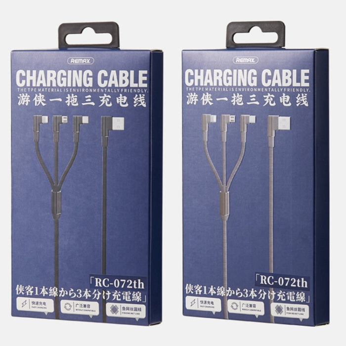 REMAX RC-167th 3 en 1 2.1A USB a 8 pines + USB-C / Type-C + Micro USB Range Series Cable de carga en codo, Longitud del cable: 1 m