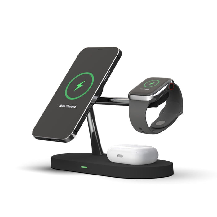 T268 5 en 1 Cargador inalámbrico magnético multifunción de 15 W para iPhone 12 Series y Apple Watchs y AirPods 1/2 / Pro, con luz LED